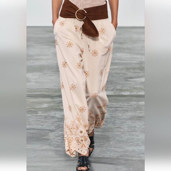 Zara ZW Embroidered Wide Leg Pants size M - Picture 1 of 11